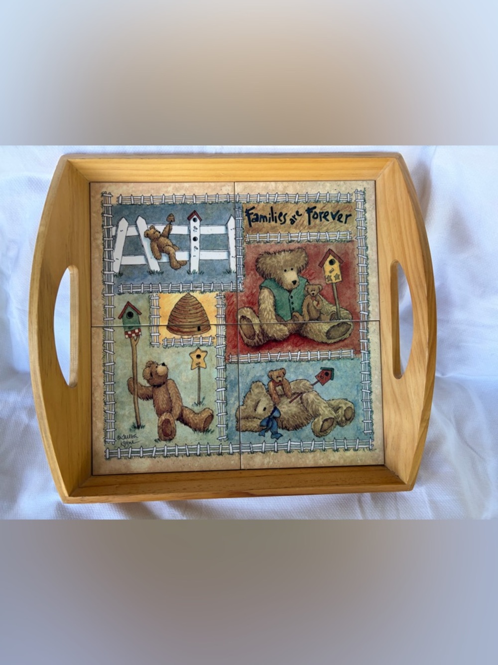 Teddy Bears Decorative 4 Tile Tray - 'Families are Forever'